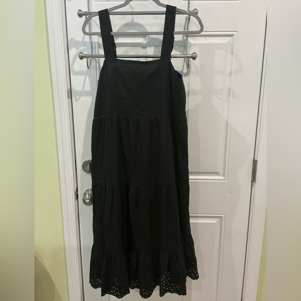 Black Midi Sundress with Tiered Skirt and Square Neck NWT